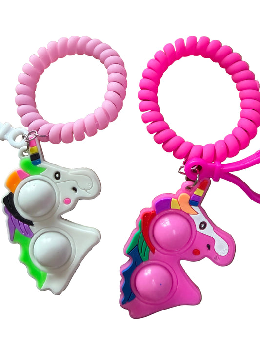 Girls Unicorn Bracelet Keychain Bag Charm Pink White Finger Punch Out