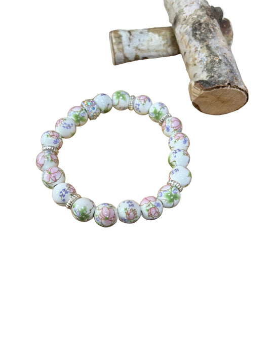Delicate Flower Beads Pastel Colors Stretch Beaded Bracelet