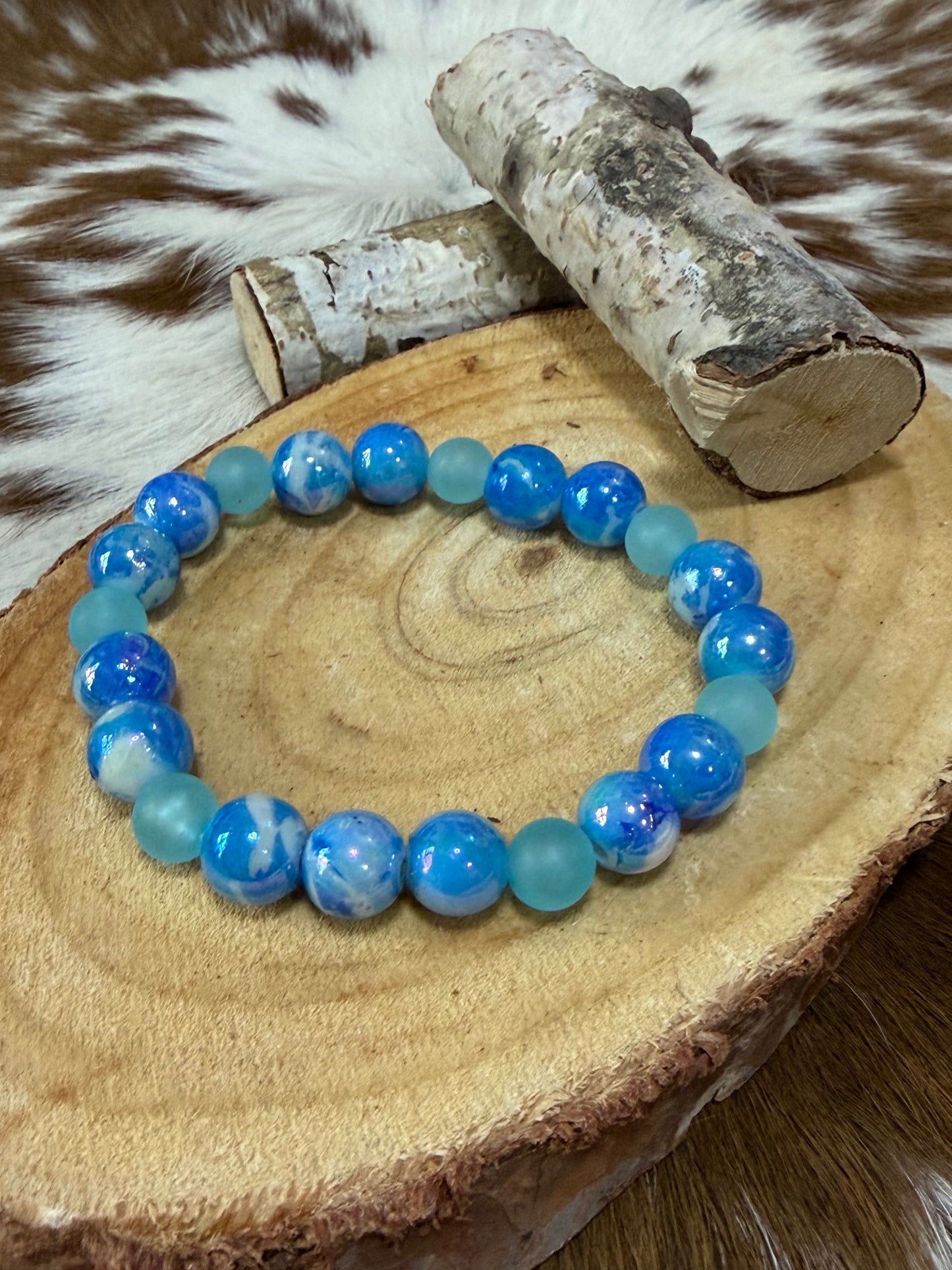 Shades Blue Beads Stretch Bracelet