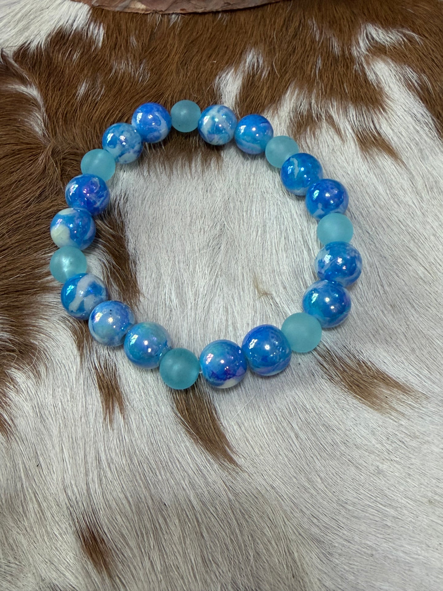 Shades Blue Beads Stretch Bracelet