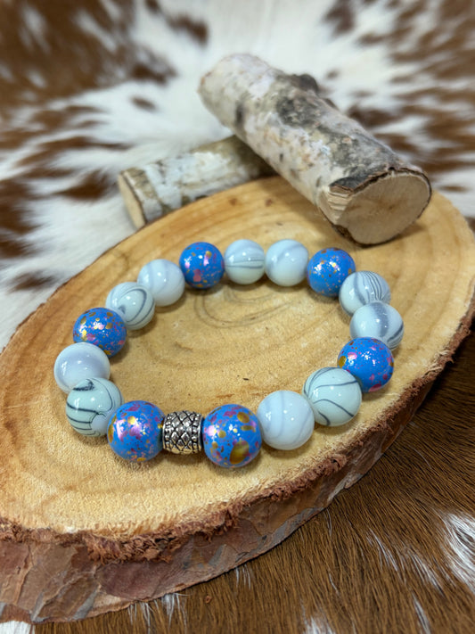 Medium Size Blue Gray Beads Stretch Bracelet