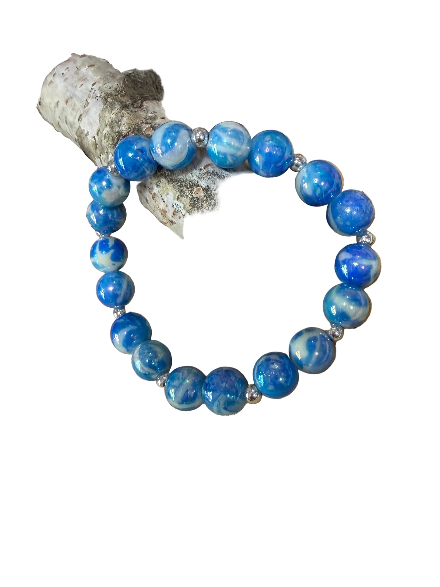 Shades Blue White Beads Stretch Bracelet