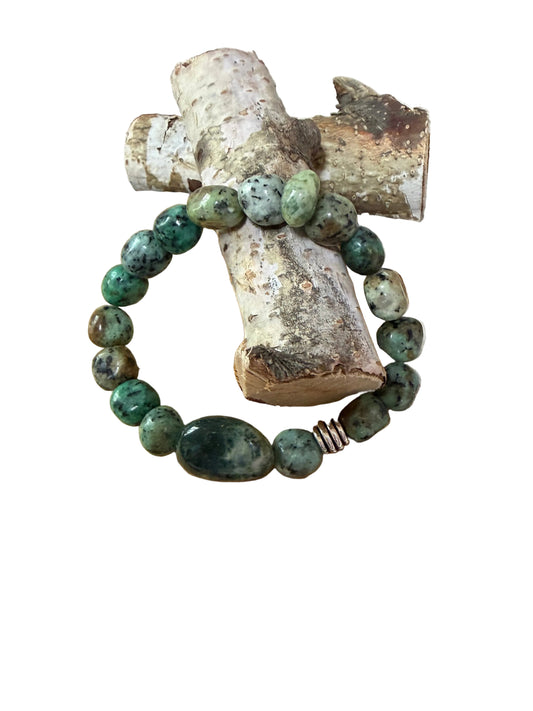 Western Green Stone Beads Stretch Bracelet