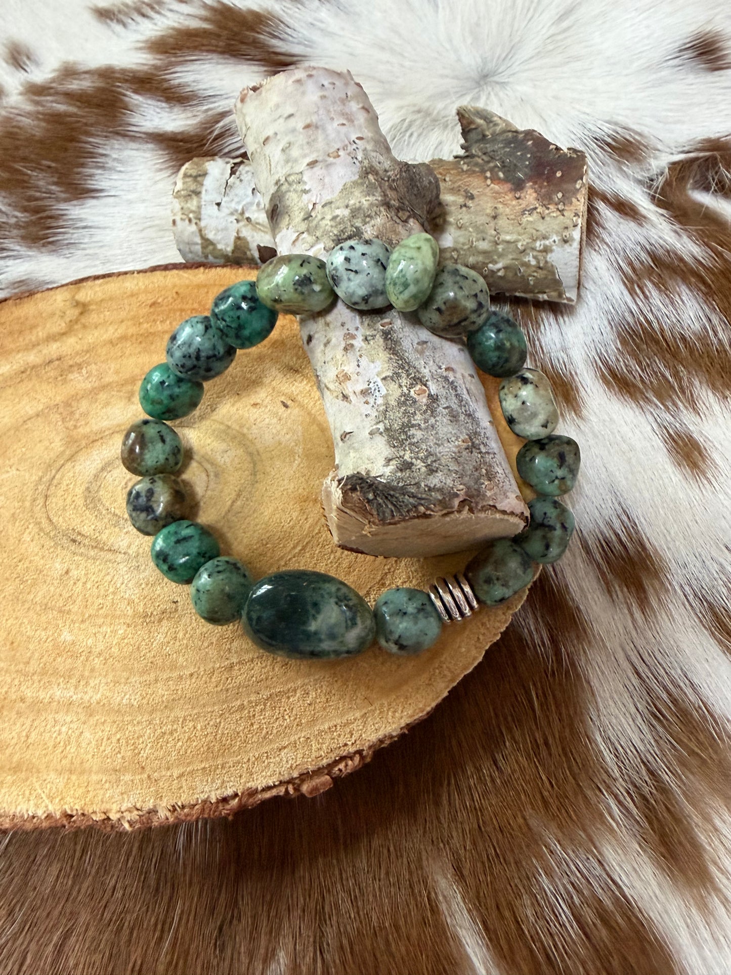 Western Green Stone Beads Stretch Bracelet