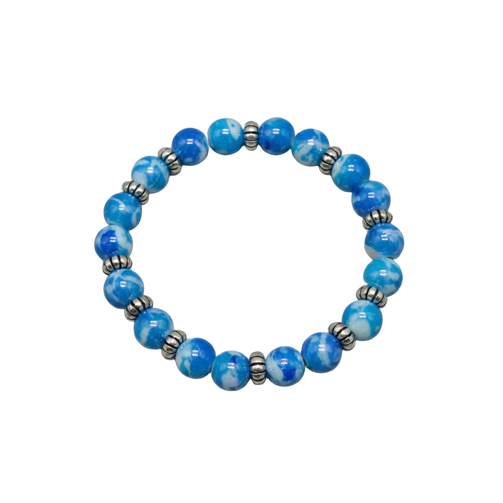 Blue White Beaded Stretch Bracelet Girls