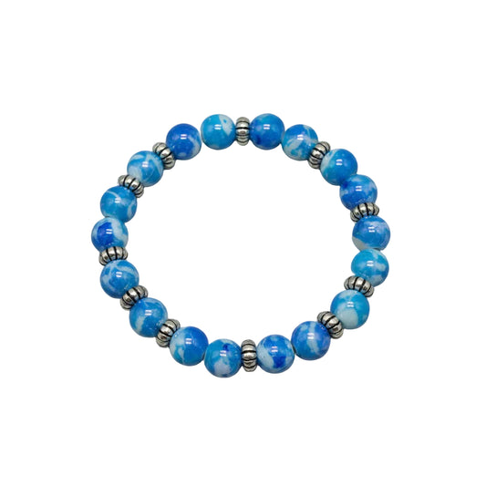 Blue White Beaded Stretch Bracelet Girls