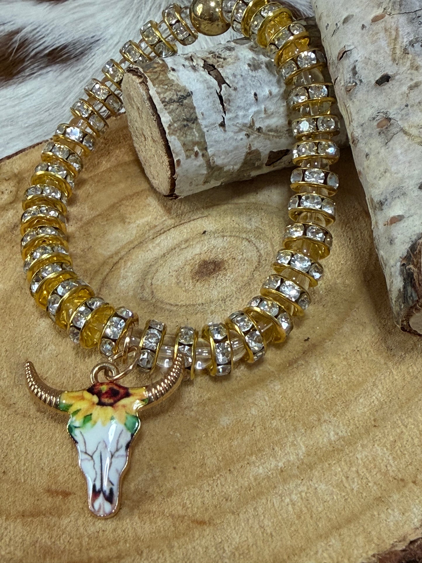 Western Gold Silver Stretch Bracelet Steerhead Charm