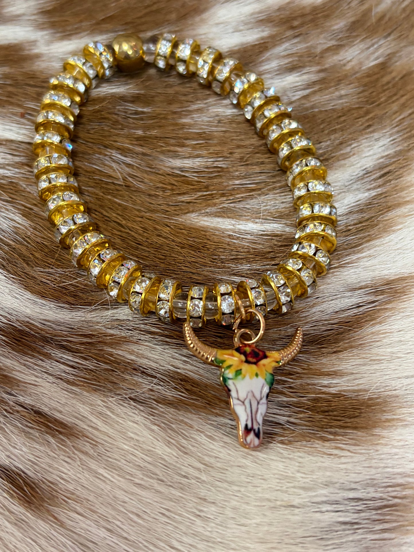 Western Gold Silver Stretch Bracelet Steerhead Charm