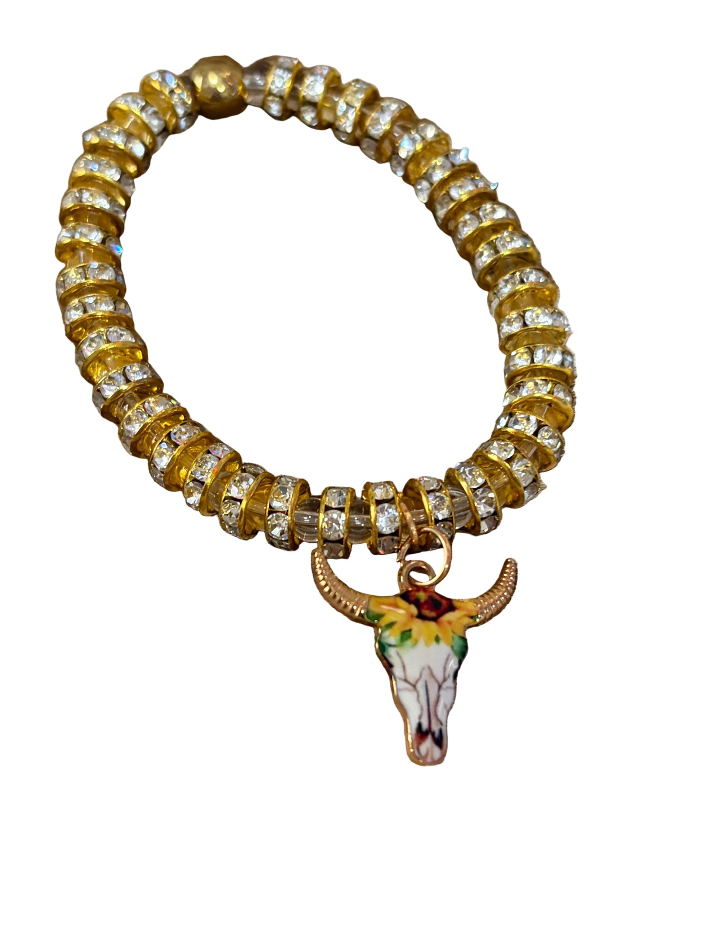 Western Gold Silver Stretch Bracelet Steerhead Charm