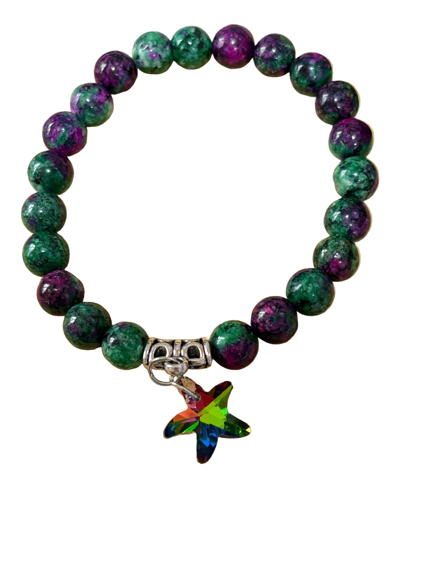 Purple Green Stretch Beaded Bracelet