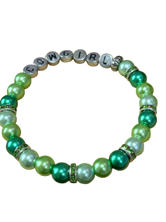 Western Cowgirl Shades Green Beaded Bracelet