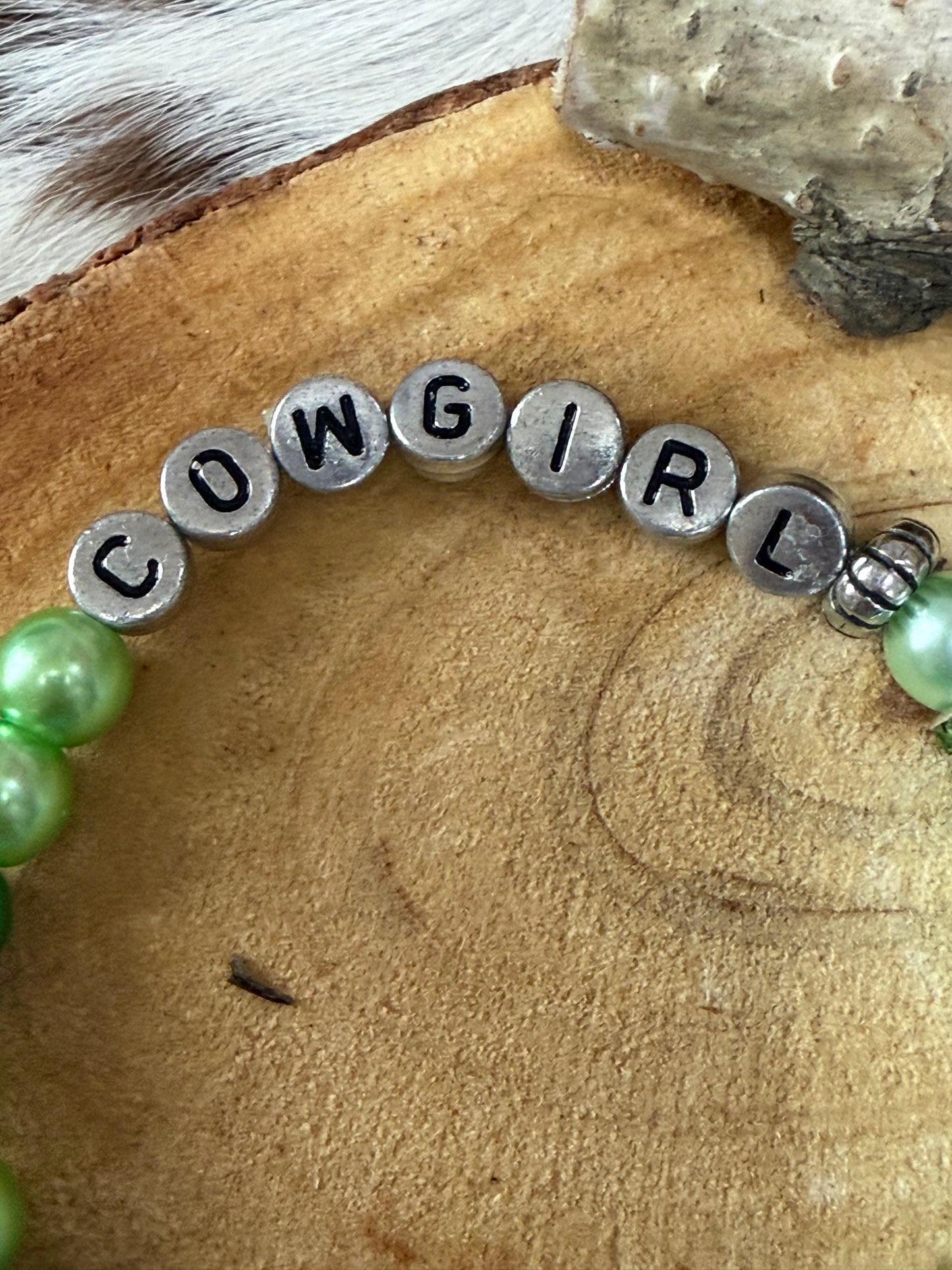Cowgirl Western Beaded Stretch Green Bracelet