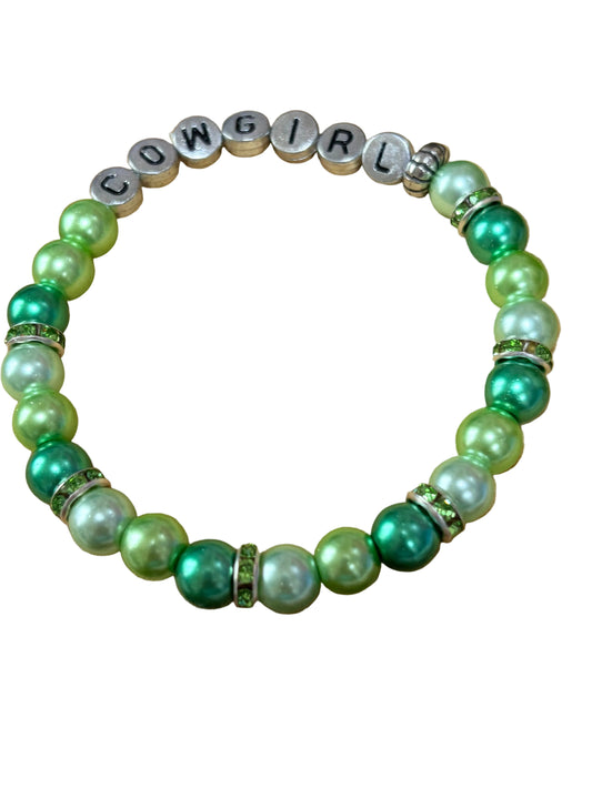 Cowgirl Western Beaded Stretch Green Bracelet