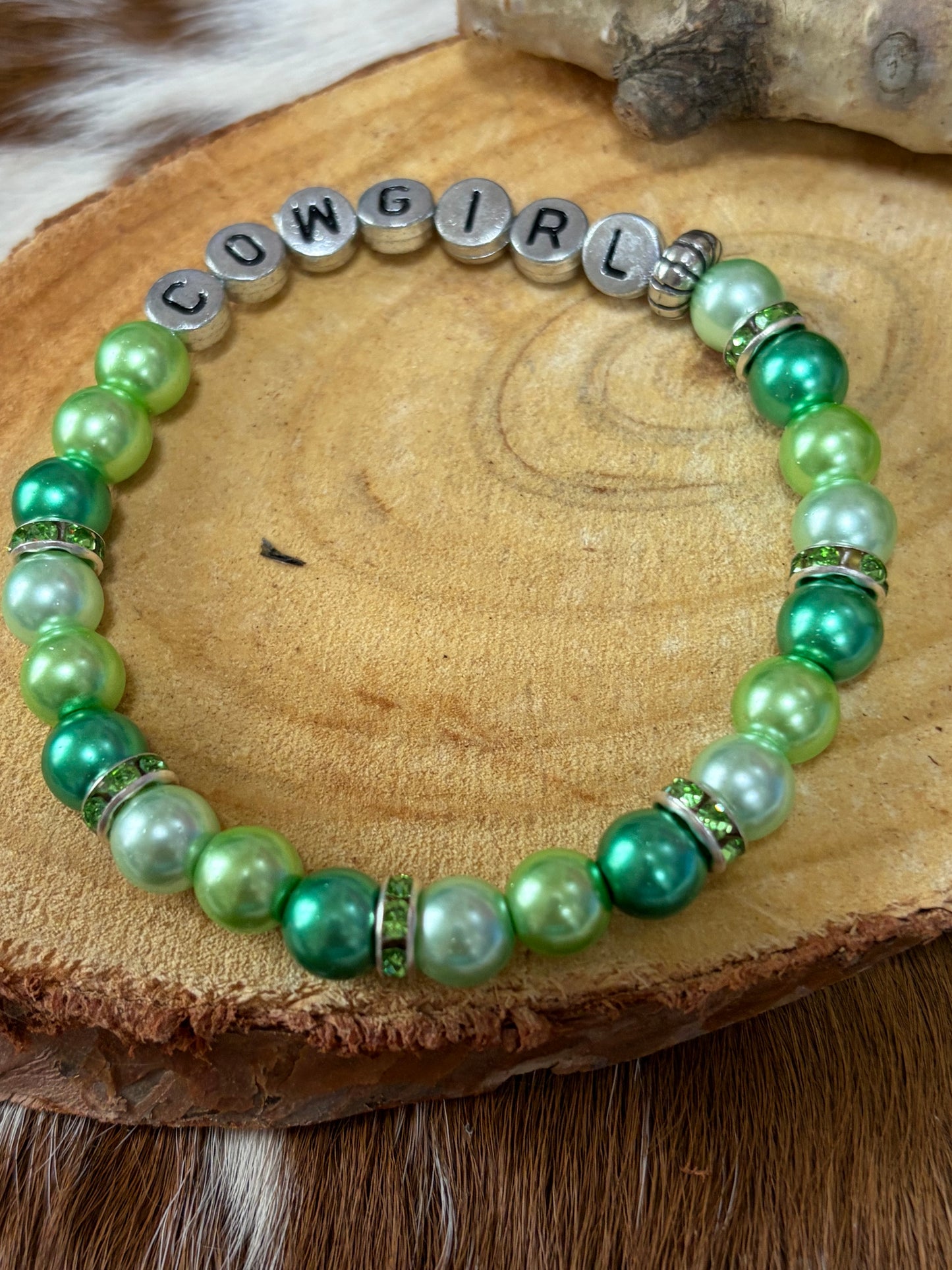 Cowgirl Western Beaded Stretch Green Bracelet