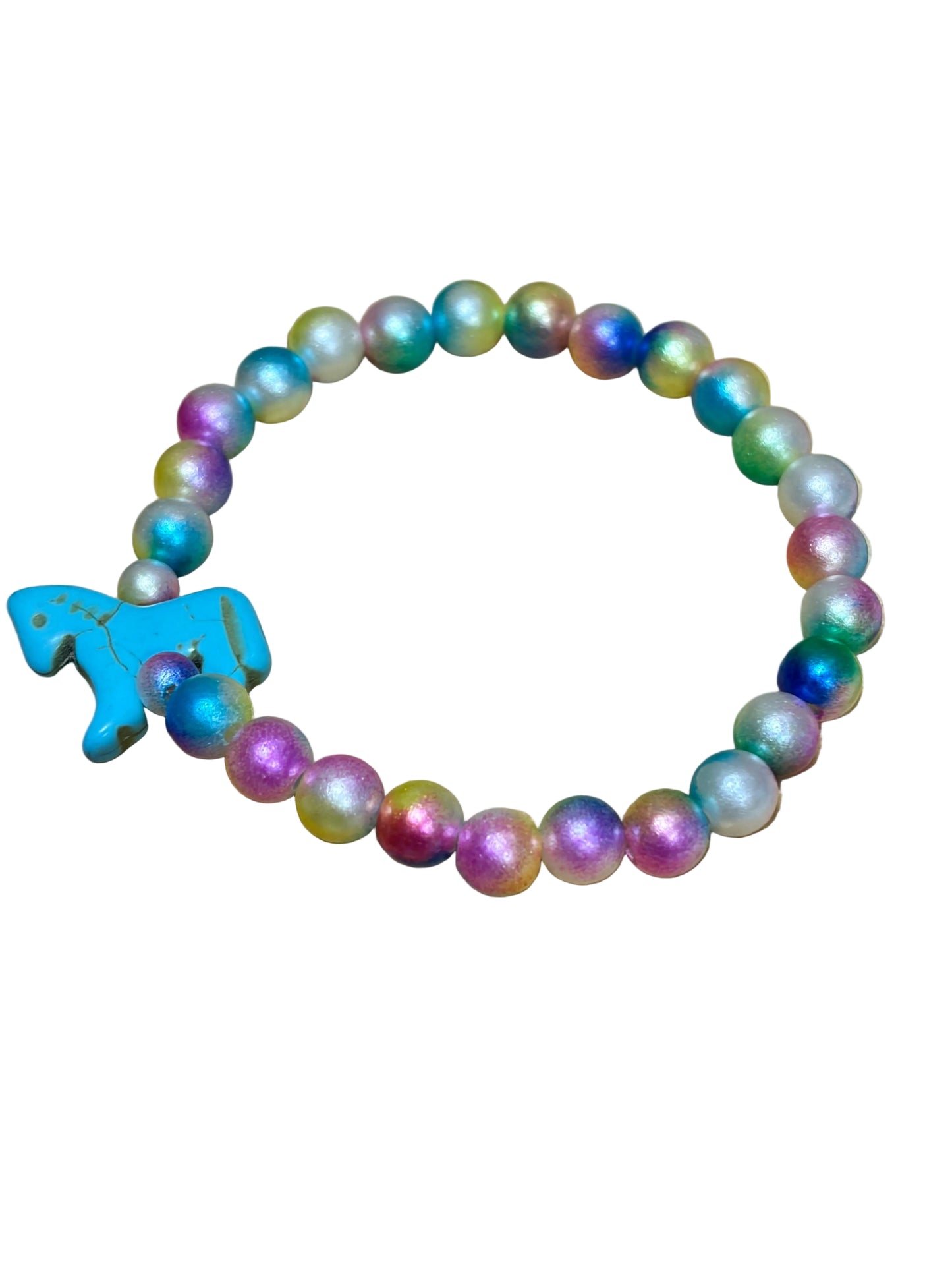 Pastel Colored Beads Horse Charm Stretch Beaded Bracelet