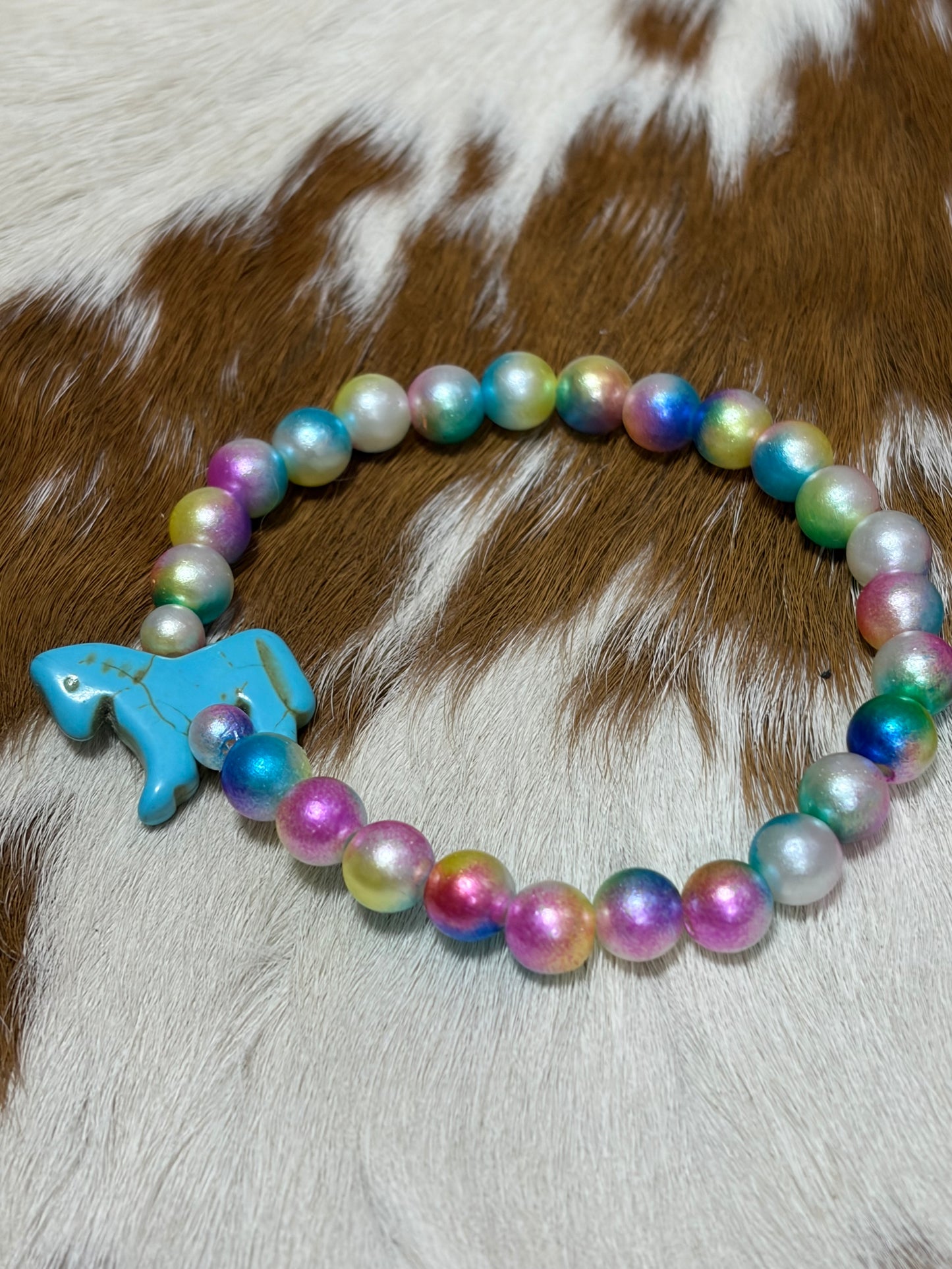 Pastel Colored Beads Horse Charm Stretch Beaded Bracelet