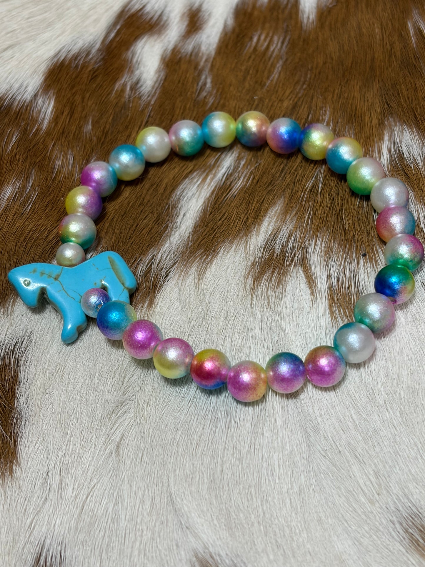 Pastel Colored Beads Horse Charm Stretch Beaded Bracelet
