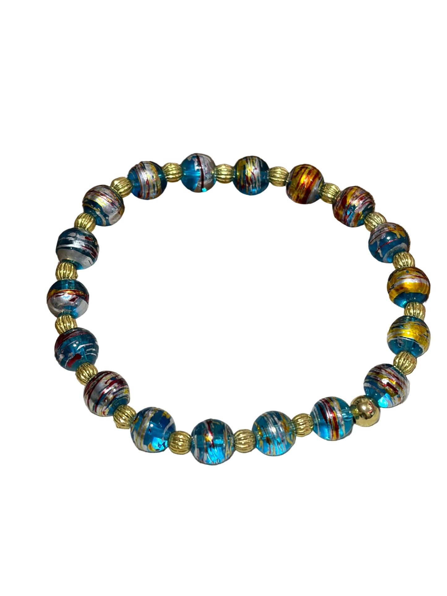 Glass Beads Assorted Colors Stretch Bracelet Gold Spacers