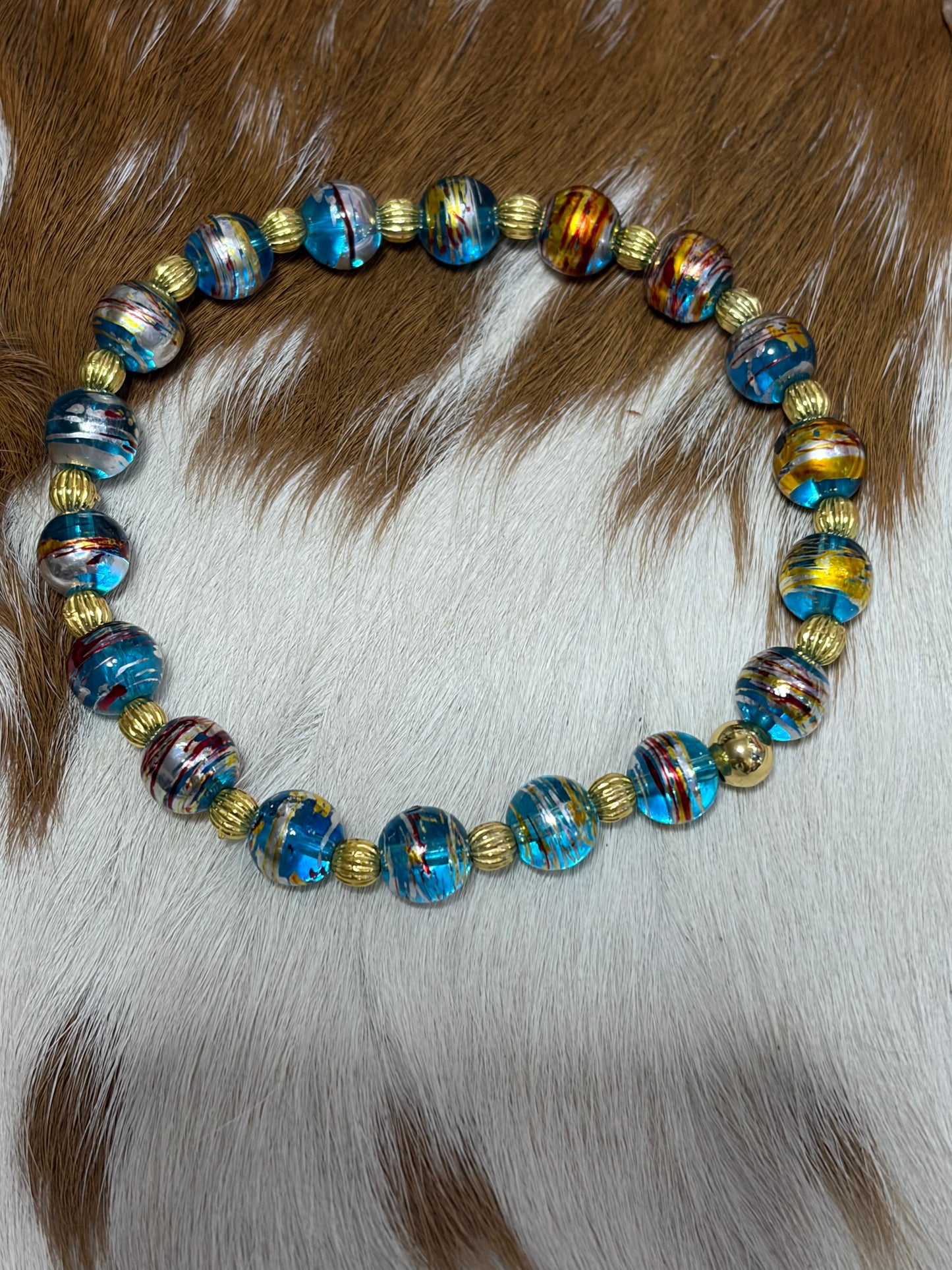Glass Beads Assorted Colors Stretch Bracelet Gold Spacers