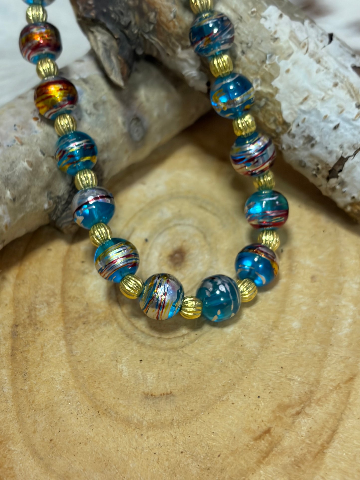 Glass Beads Assorted Colors Stretch Bracelet Gold Spacers