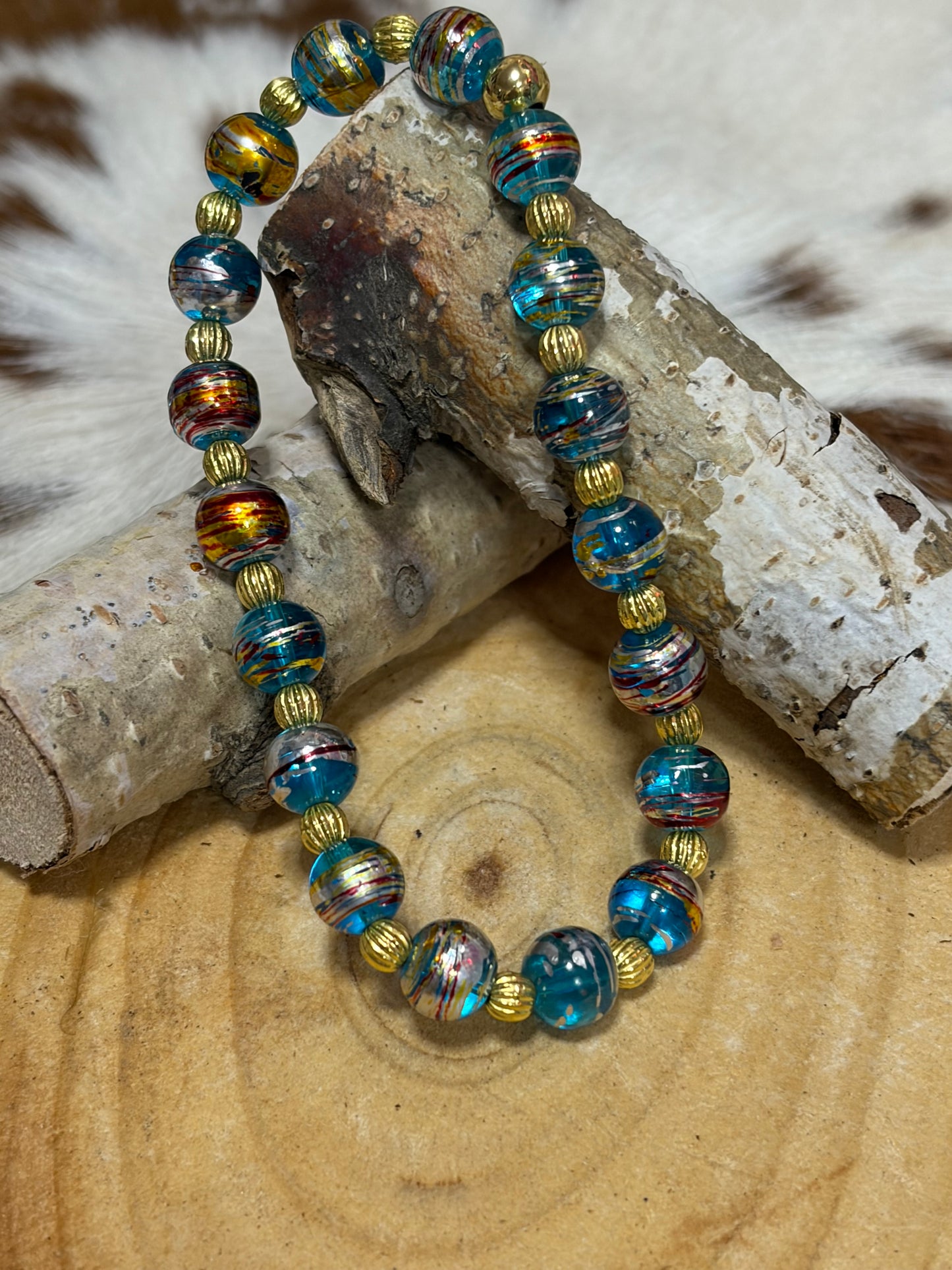Glass Beads Assorted Colors Stretch Bracelet Gold Spacers