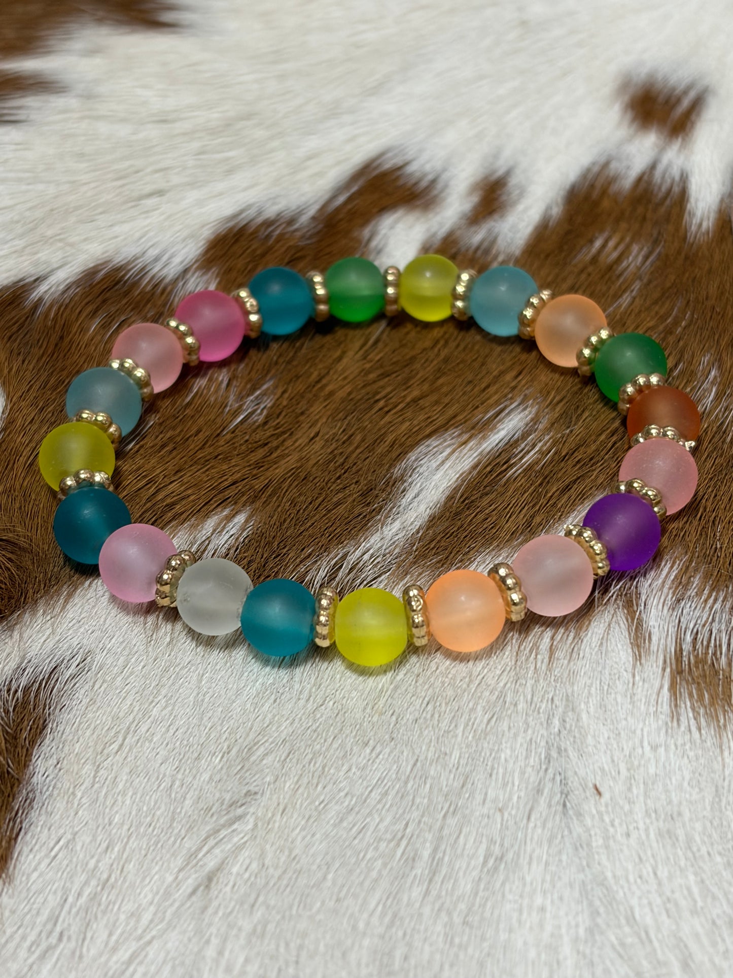 Pastel Rainbow Color Beads Gold Spacers Stretch Bracelet