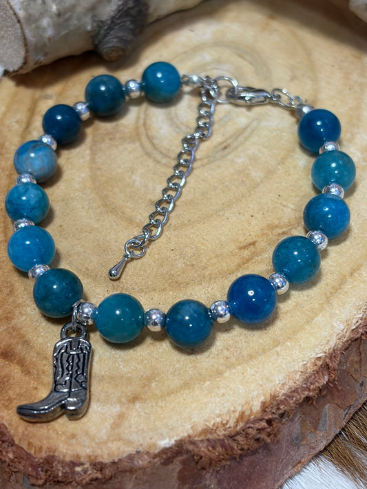 Beaded Charm Bead Bracelet Cowboy Boot Charm Silver