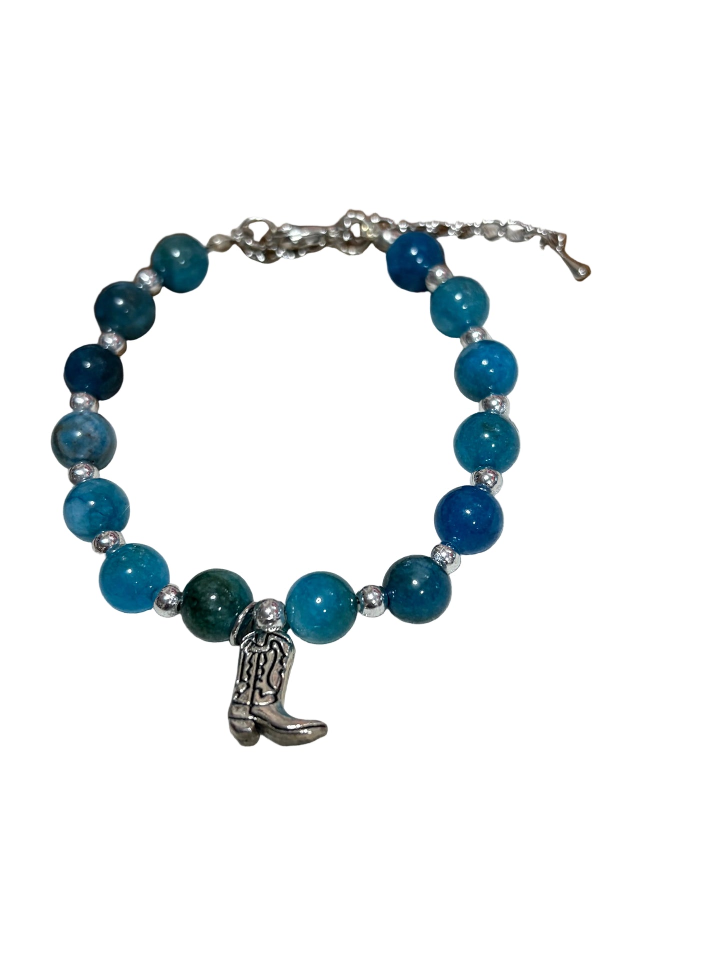 Beaded Charm Bead Bracelet Cowboy Boot Charm Silver