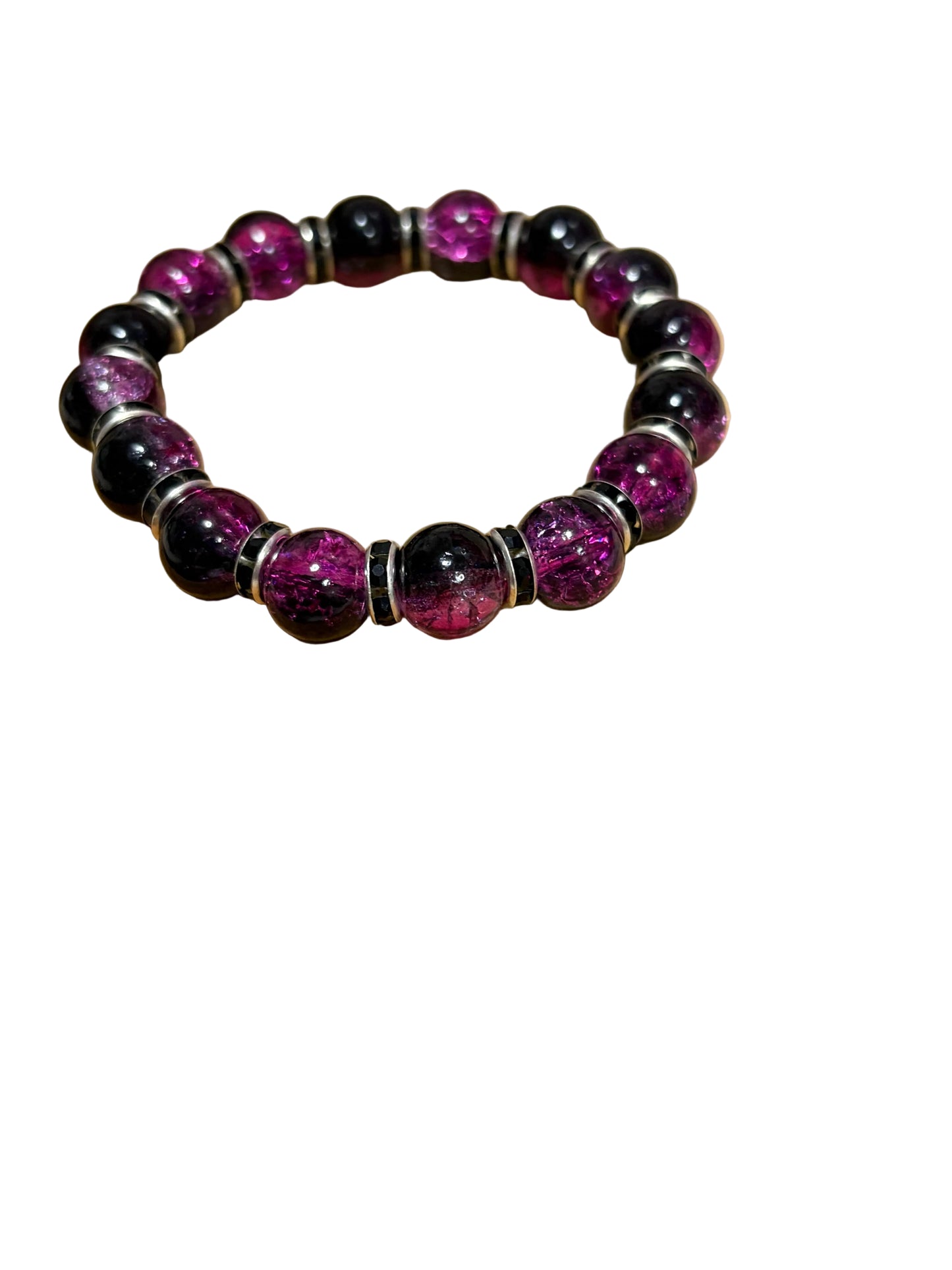 Purple Shades Glass Beads Black Rhinestone Spaces Stretch Bracelet