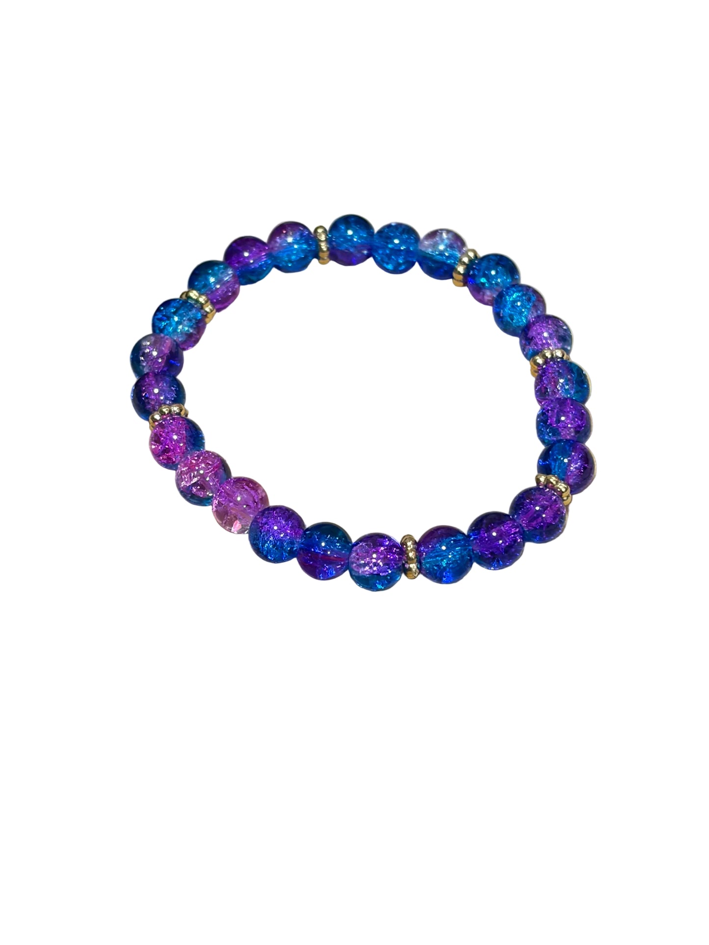 Shade Blue Purple Mixed Color Glass Beads Stretch Bracelet
