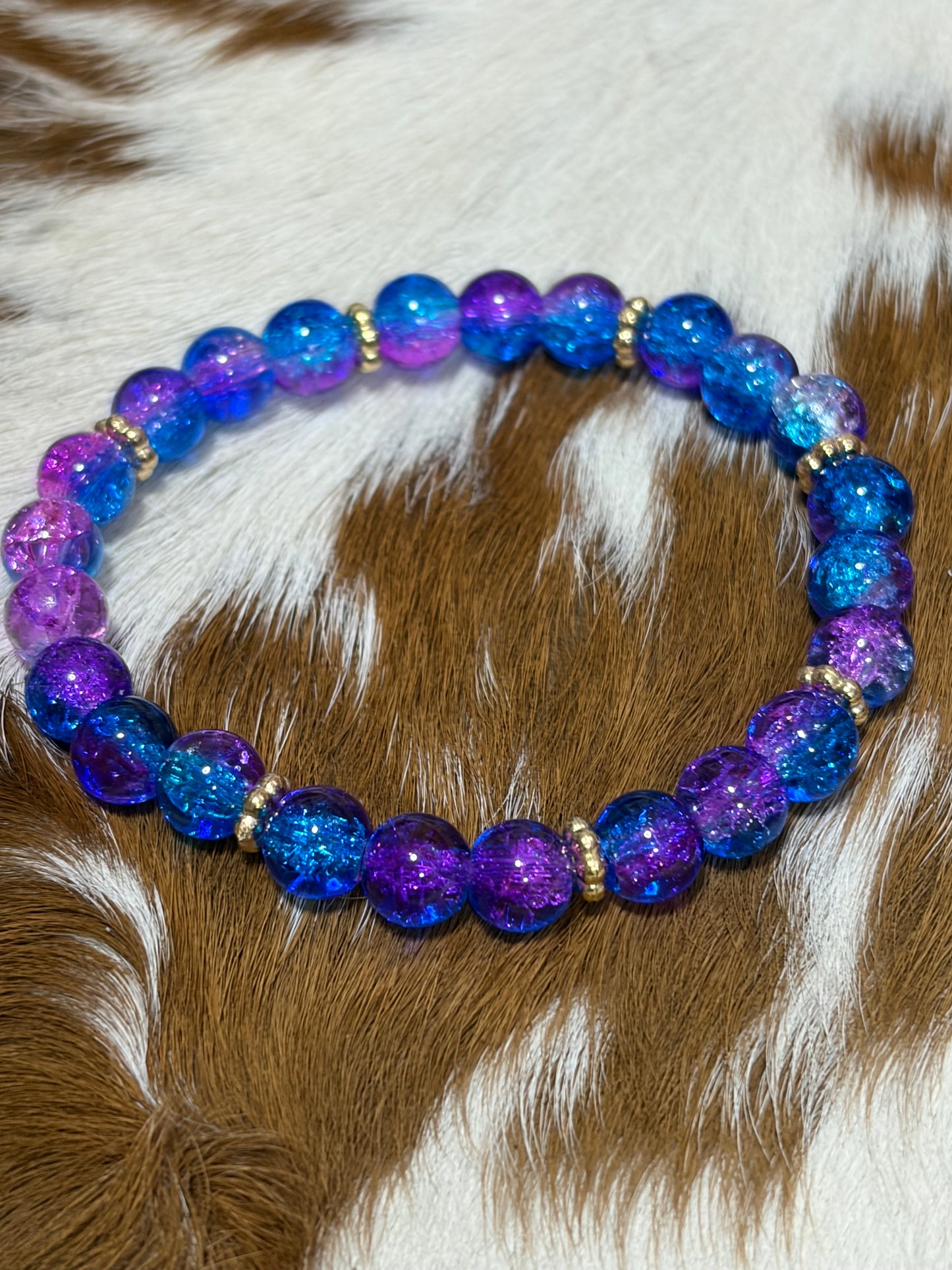 Shade Blue Purple Mixed Color Glass Beads Stretch Bracelet