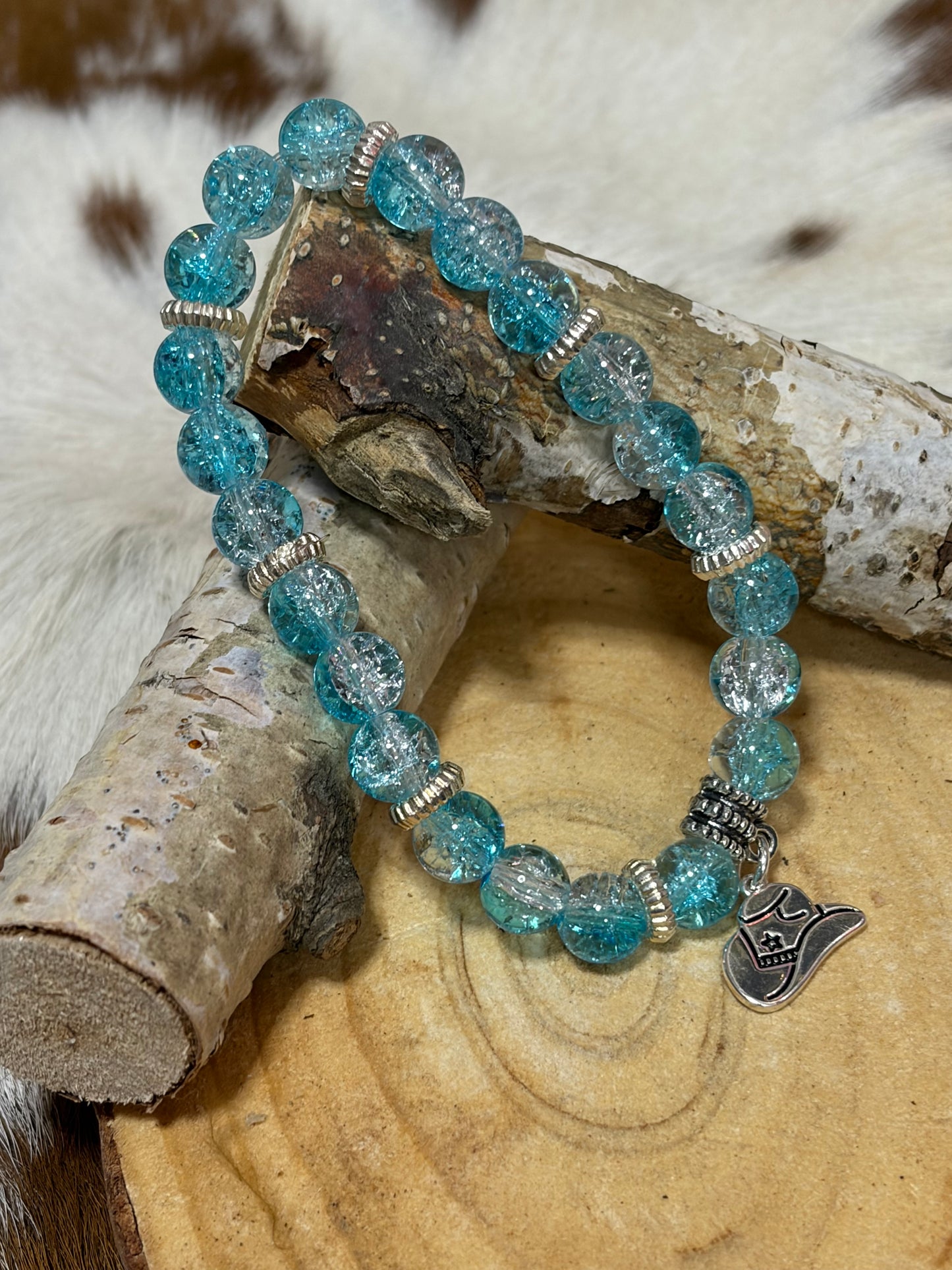 Cowboy Hat Western Stretch Bracelet Turquoise Glass Beads