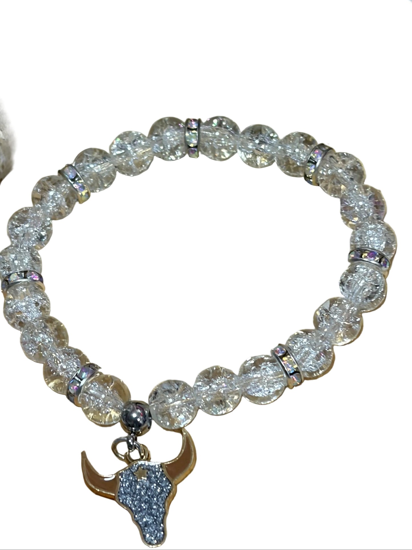 Clear Glass Beads Stretch Steerhead Charm Rhinestones Spacers
