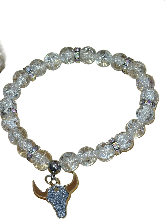 Clear Glass Beads Stretch Steerhead Charm Rhinestones Spacers