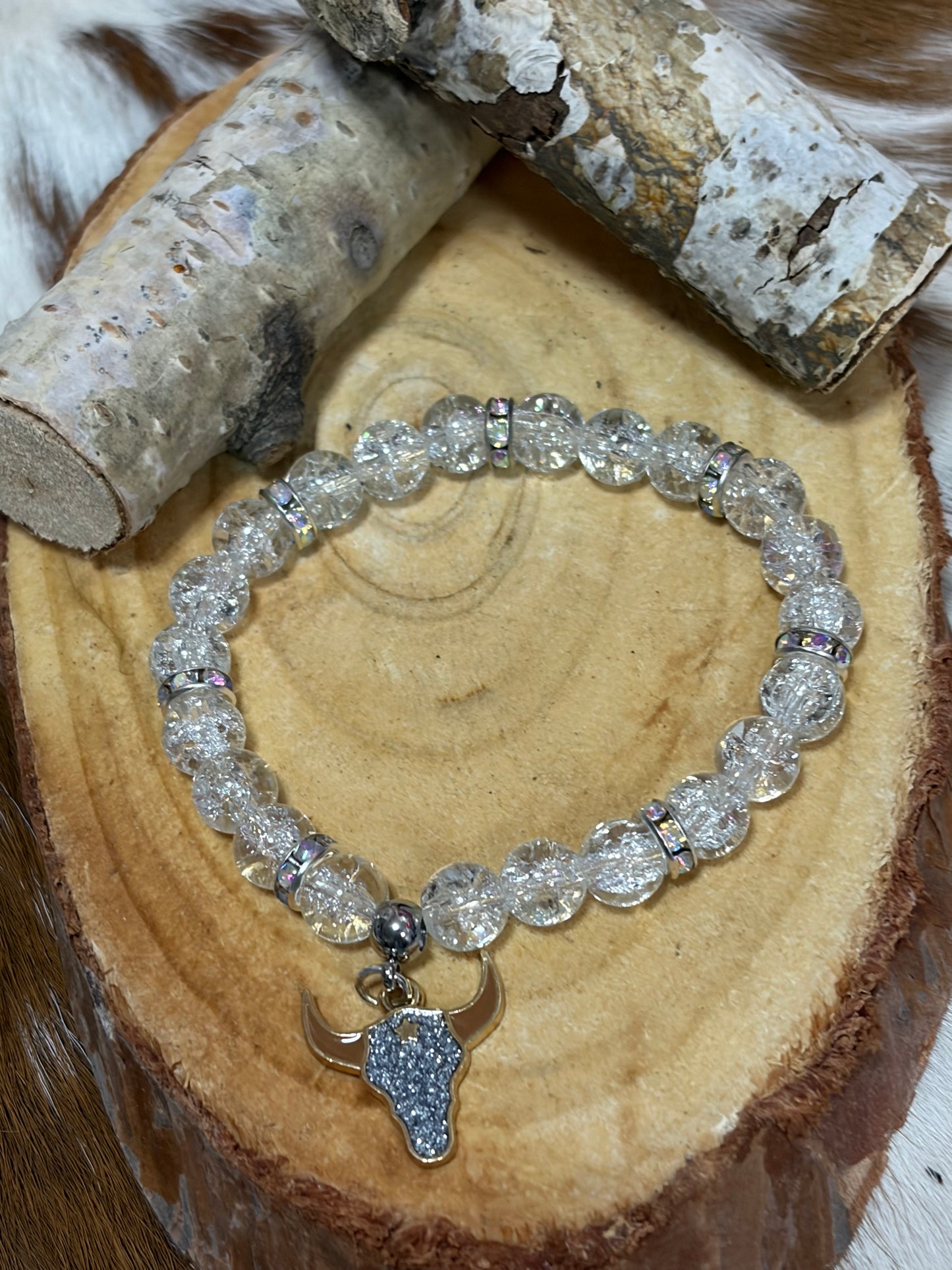 Clear Glass Beads Stretch Steerhead Charm Rhinestones Spacers