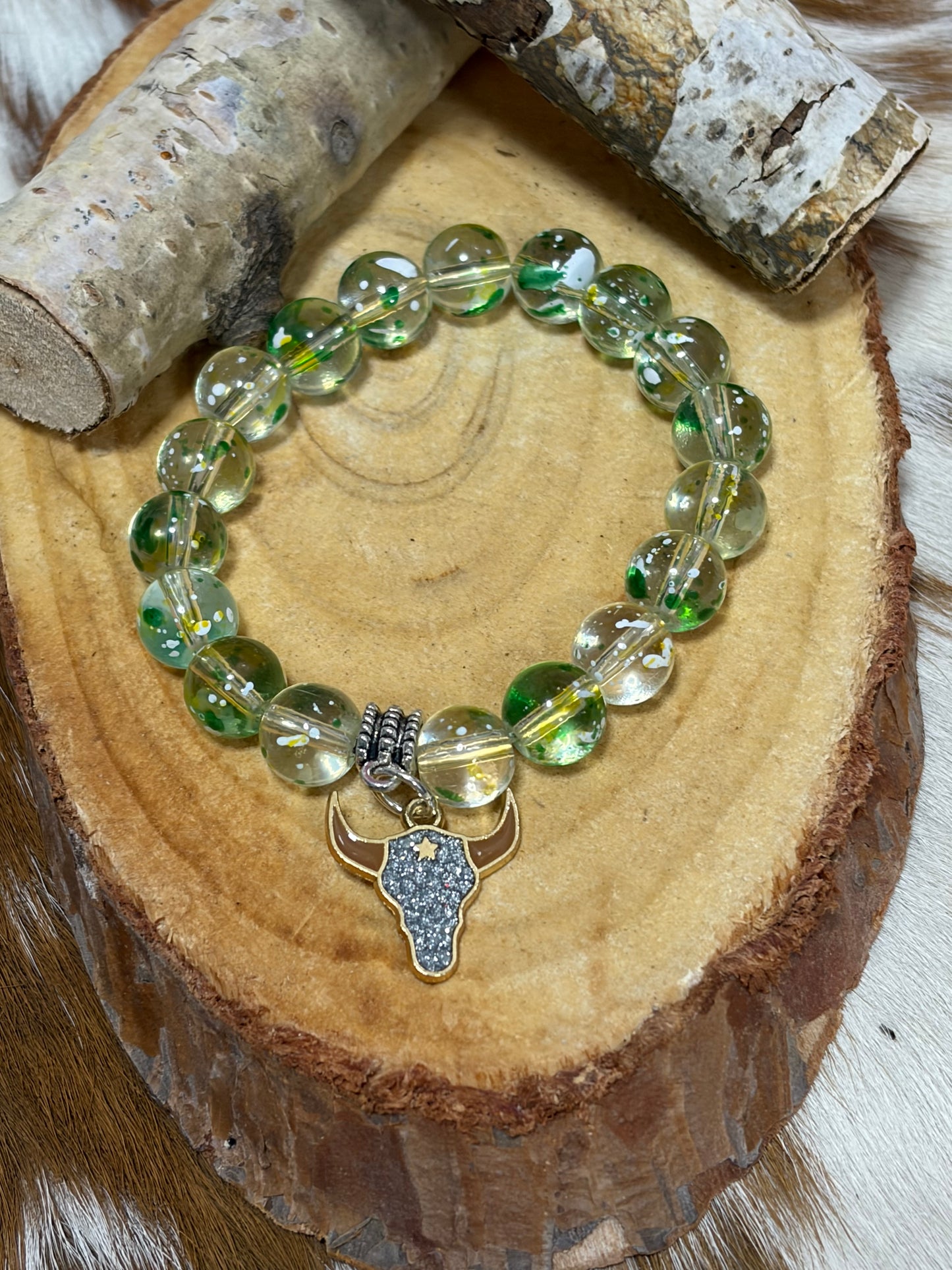 Girls Western light Green Glass Beads Stretch Bracelet