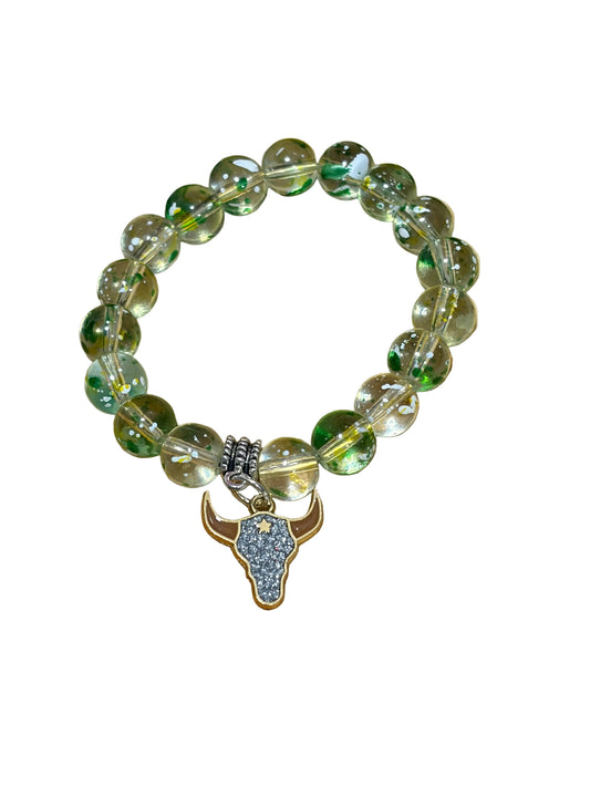 Girls Western light Green Glass Beads Stretch Bracelet