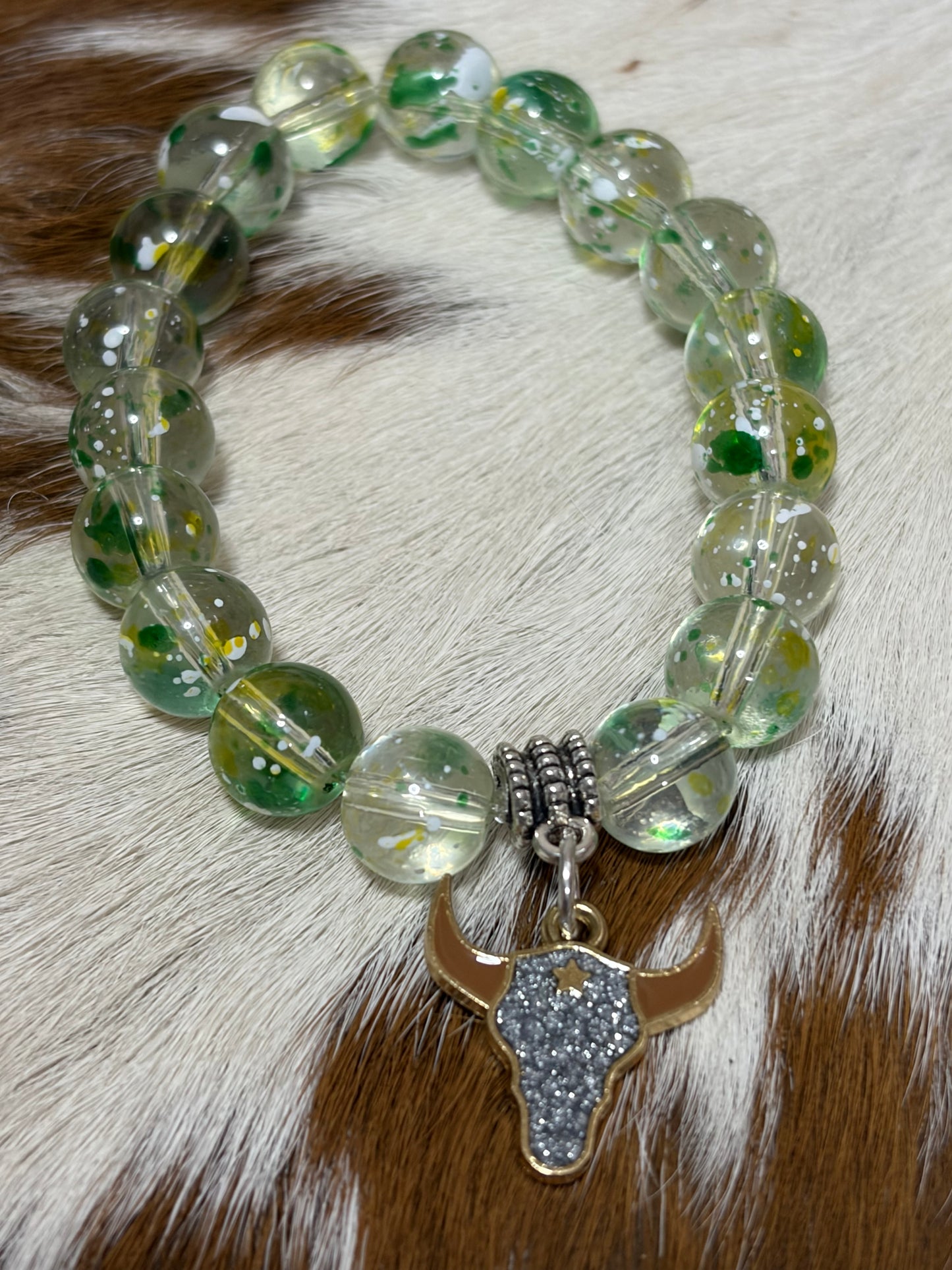 Girls Western light Green Glass Beads Stretch Bracelet