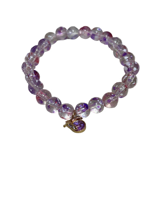 Glass Beads Stretch Bracelet Ladybug violet Charm Pastel Colors Light Purple