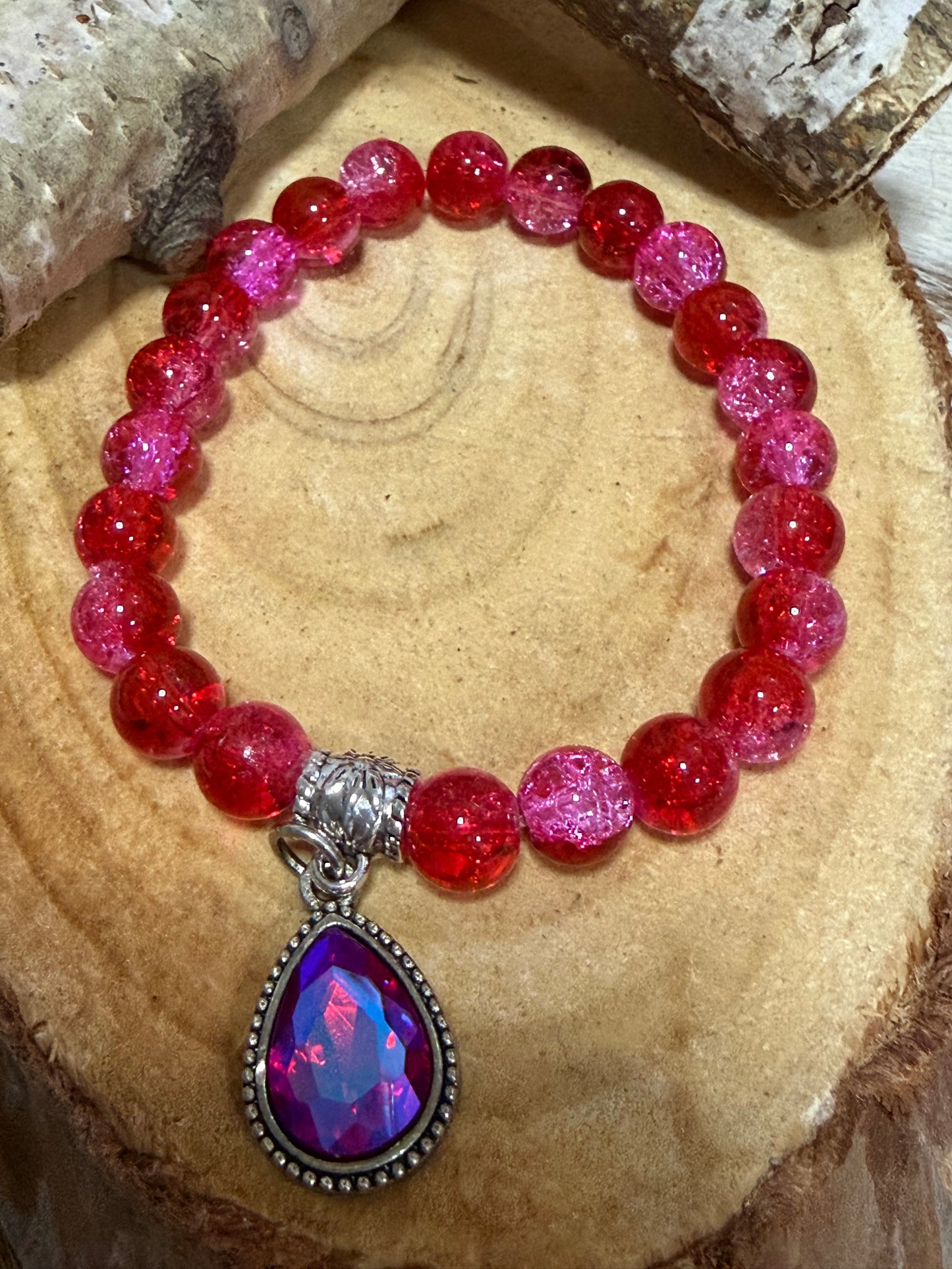 Shades Red Pink Glass Beaded Stretch Bracelet