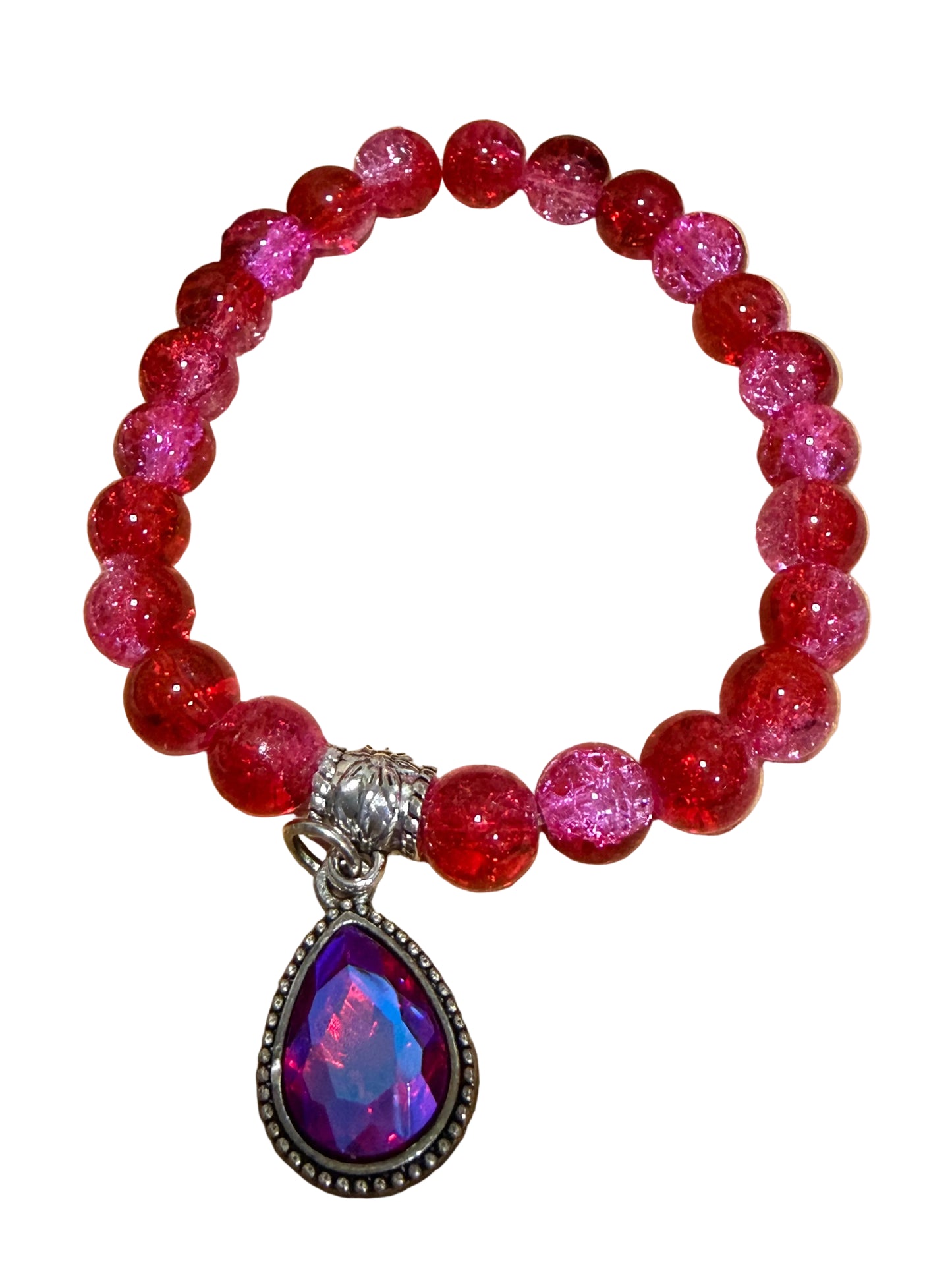Shades Red Pink Glass Beaded Stretch Bracelet