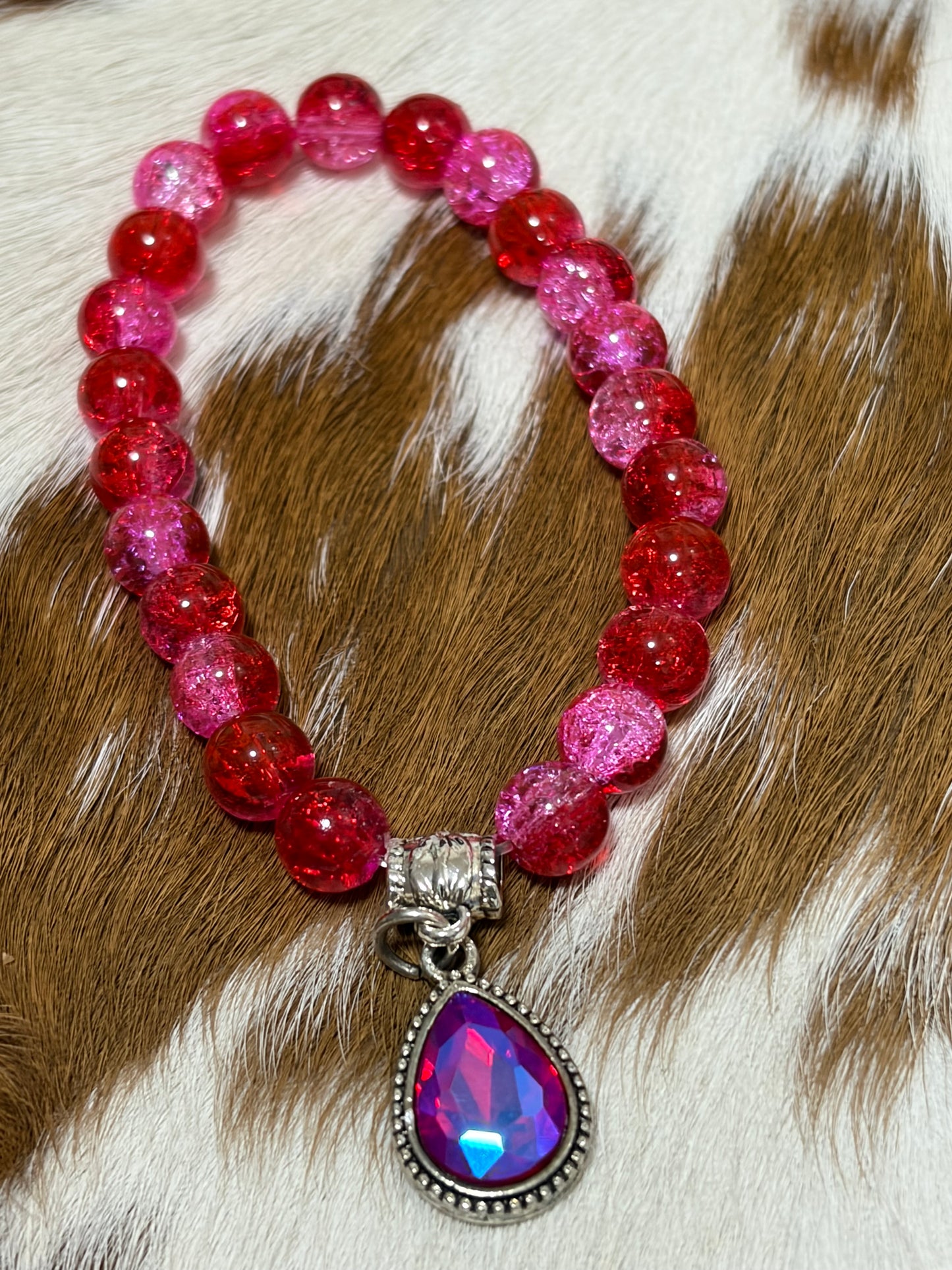 Shades Red Pink Glass Beaded Stretch Bracelet