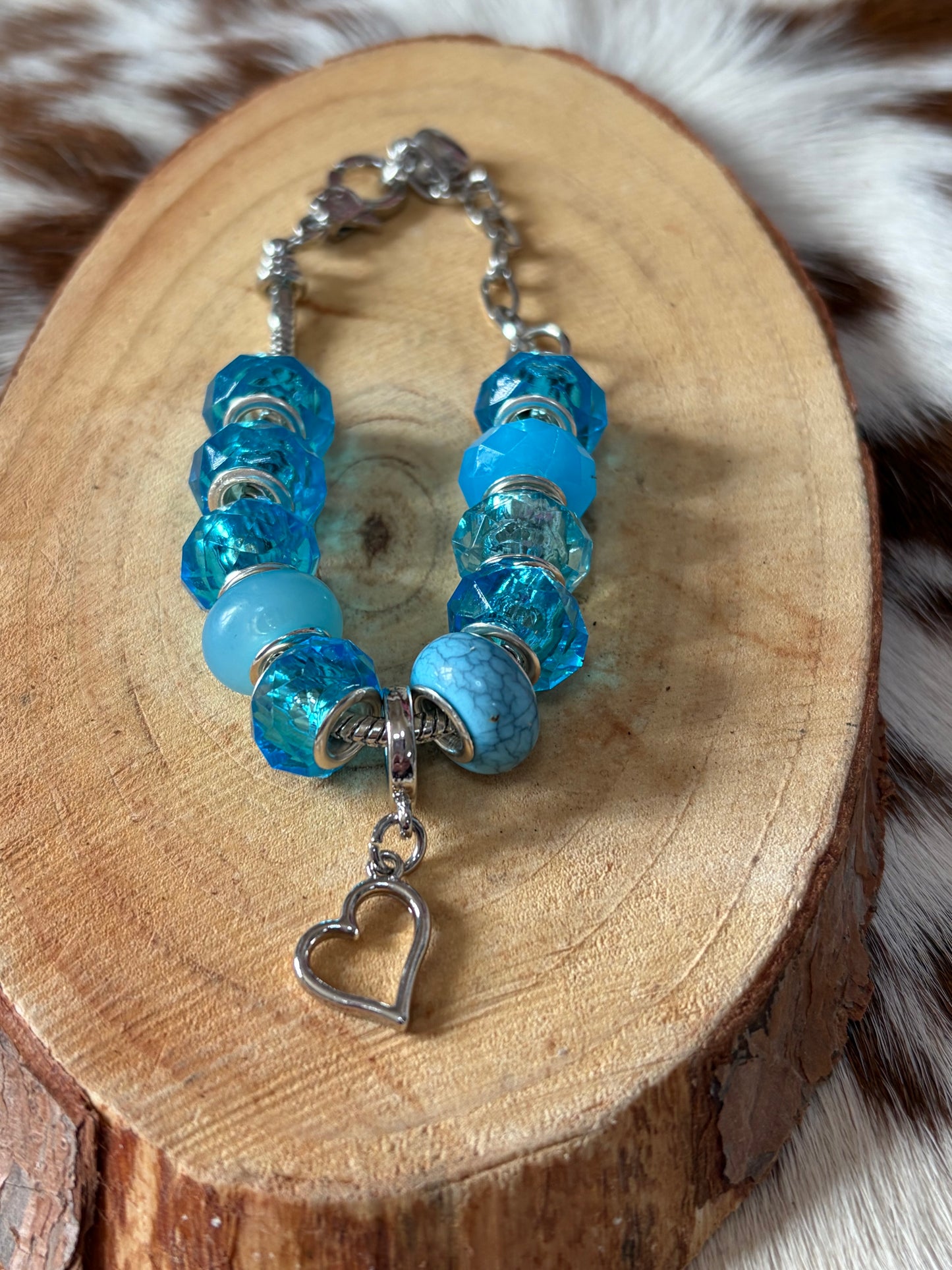 Heart Beaded Blue Beads One Piece Adjustable Snake Bone Chain