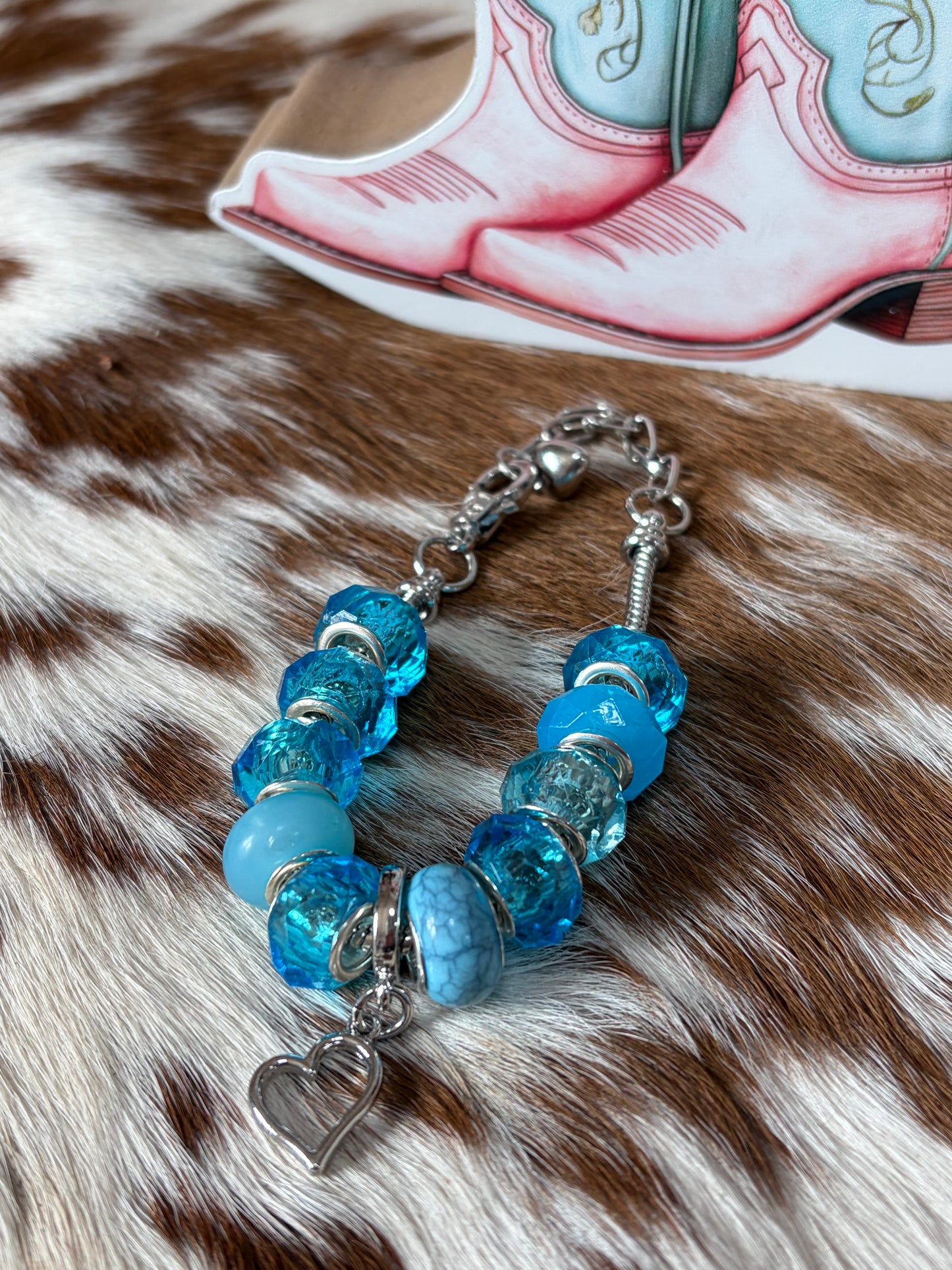 Heart Beaded Blue Beads One Piece Adjustable Snake Bone Chain