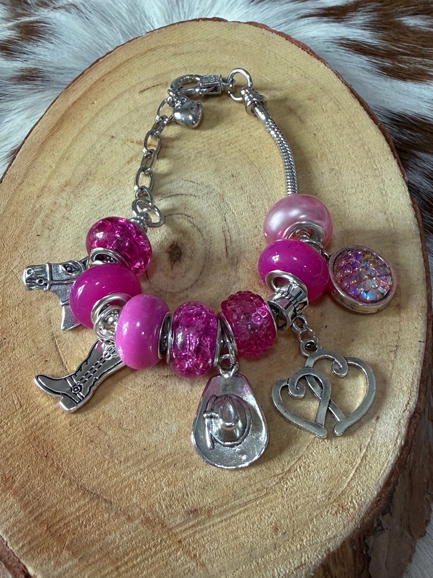 Western Pink Beads Western Charms 1pc Adjustable Snake Bone Chain Bracelet