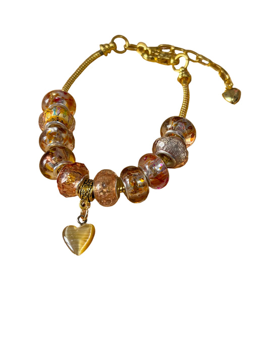 1pc Adjustable Snake Bone Chain Beaded Bracelet Shades Orange Heart Charm