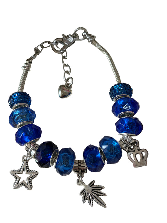 1pc Adjustable Snake Bone Chain Bracelet Royal Blue Beads Charms