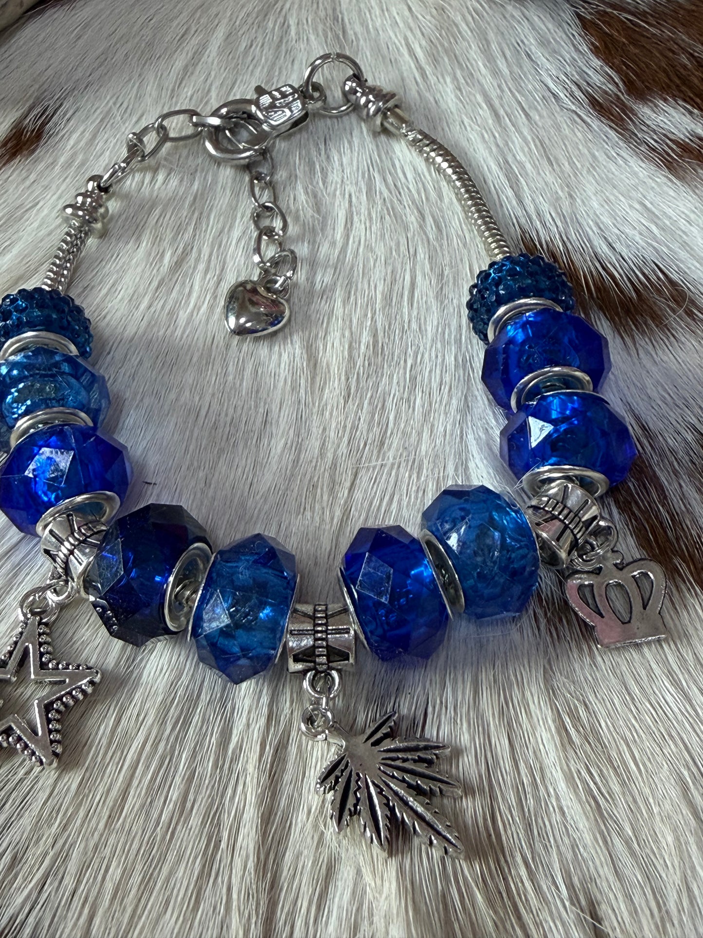 1pc Adjustable Snake Bone Chain Bracelet Royal Blue Beads Charms