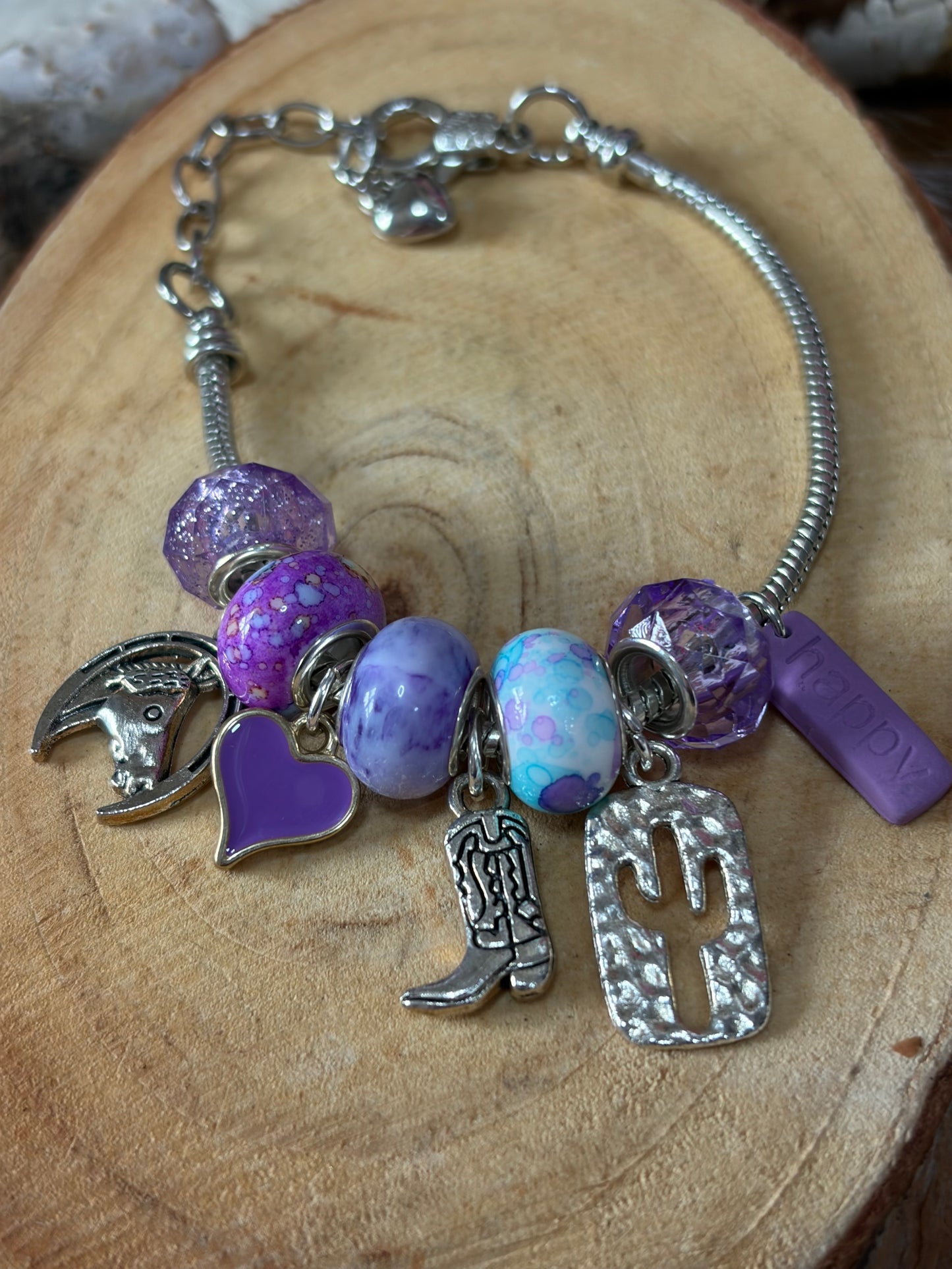 Western Beaded Purple Bead Bracelet One Piece Adjustable Snake Bone Chain