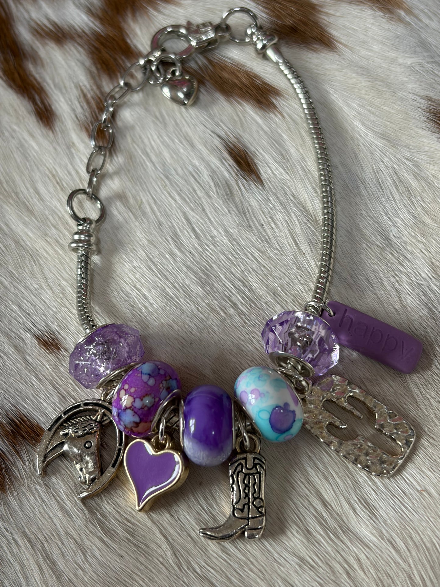 1pc Adjustable Snake Bone Chain Purple Beads Charms Bracelet